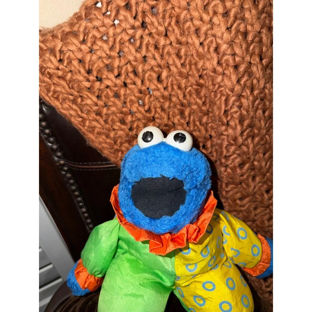 Vintage Applause Sesame Street Cookie Monster Clown Plush Toy Blue 12